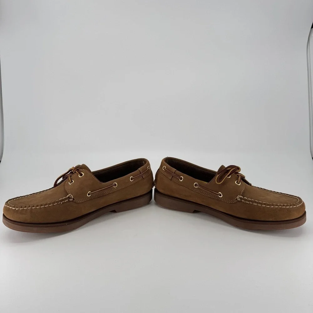 Timberland Boat Shoes Mens 10.5 Brown Leather Moccasin Toe Brown Nubuck 2 Eye